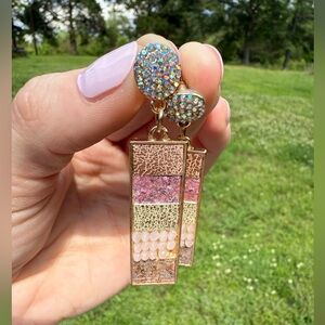 Sparkle Rectangle Drop Earrings